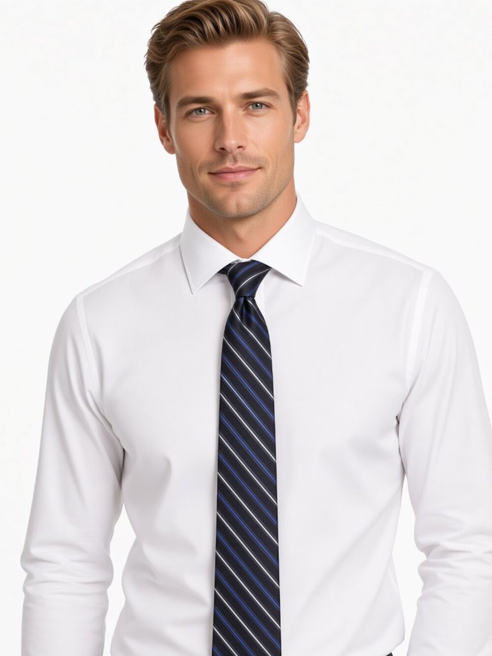 George Navy Blue White Stripe Silk Tie